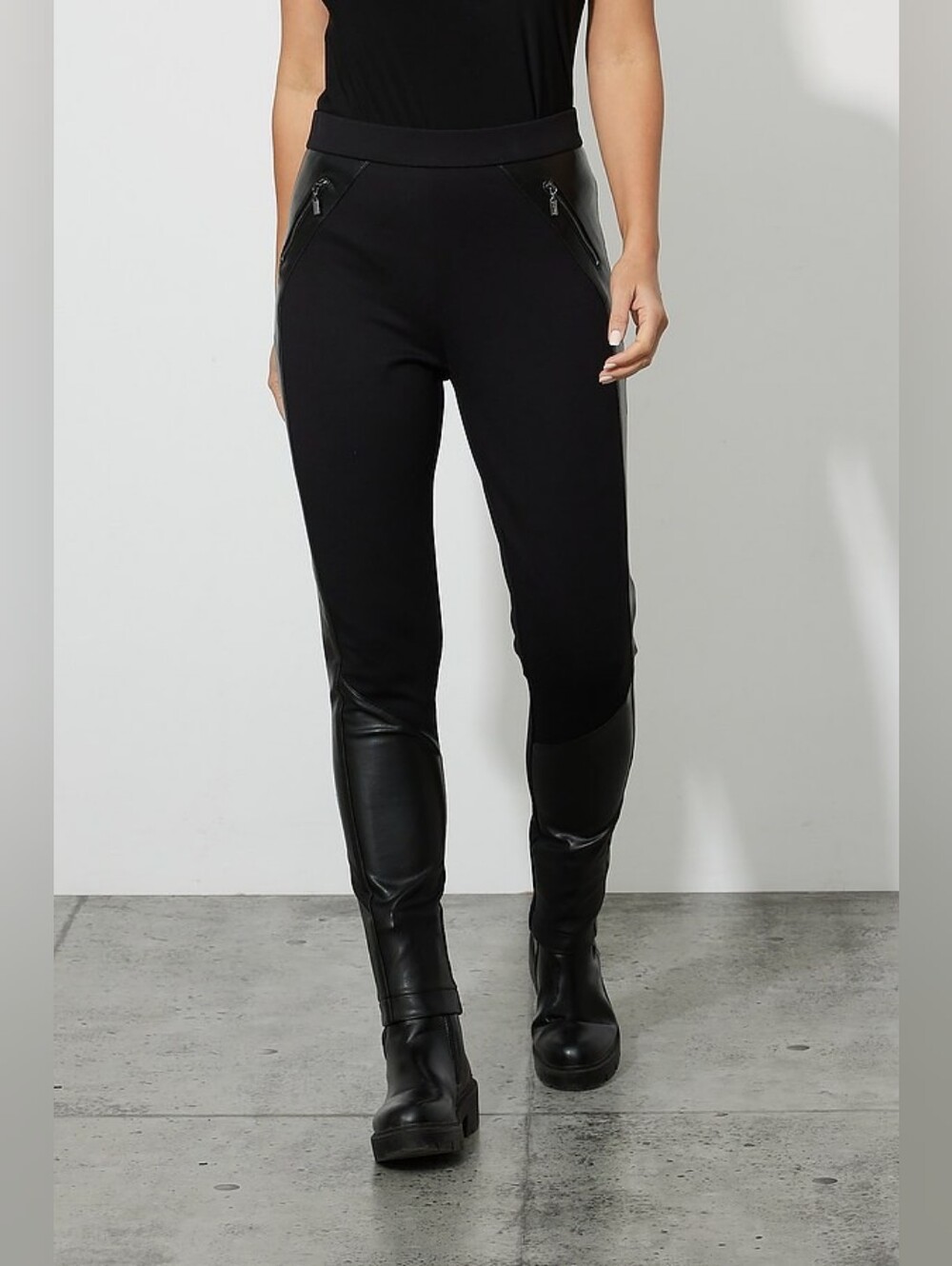 NWT $227 Joseph Ribkoff Leatherette Leggings Style 223083 Black Zip Pockets Sz 6